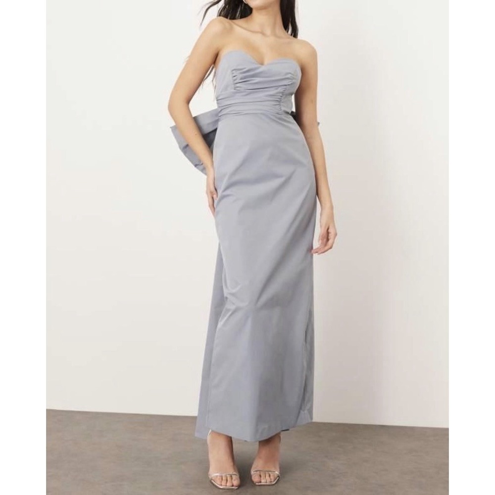 NWT ARRANGE Strapless Bandeau Maxi Dress Large Bow Blue Wedding Formal Size 6
